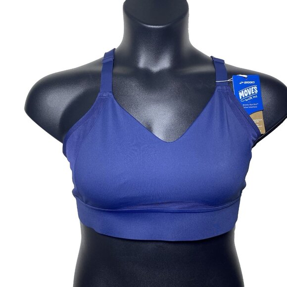 Brooks 40 A/B Run Drive Interlace Navy Sports Bra Compression Quick Dry Woven - Picture 2 of 10